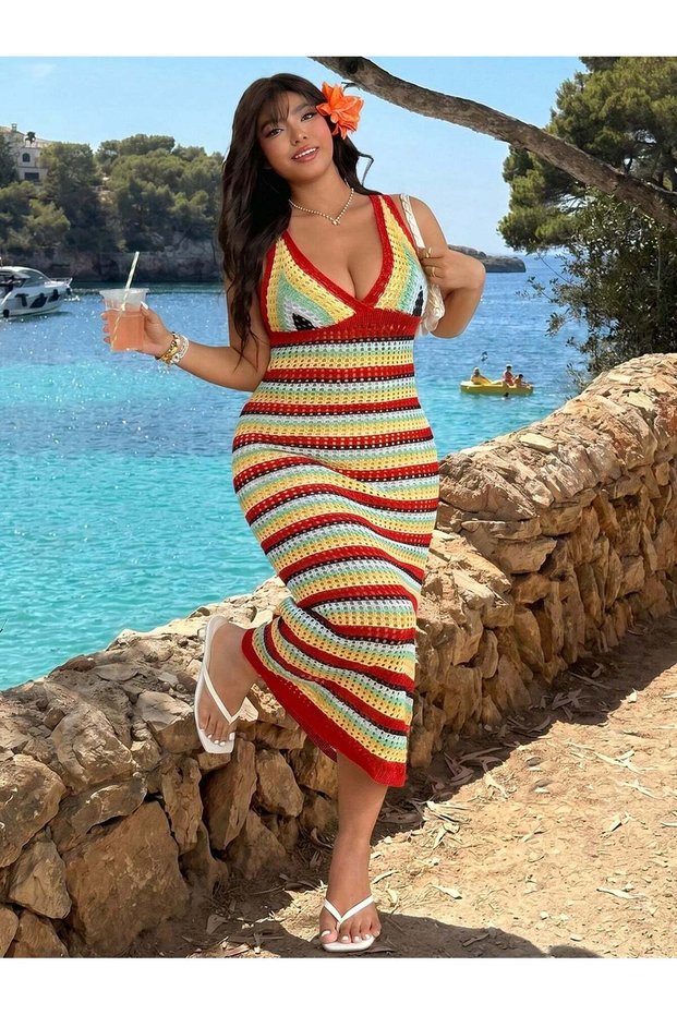 Rochie maxi, mix culori