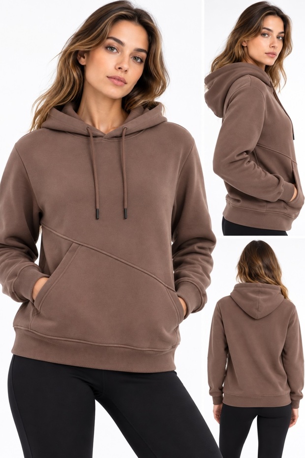 Women's Sweatshirt with Side Pockets 3 Yarns (Soft Puff Fabric) Winter Smoked Gray Brown Black Stone