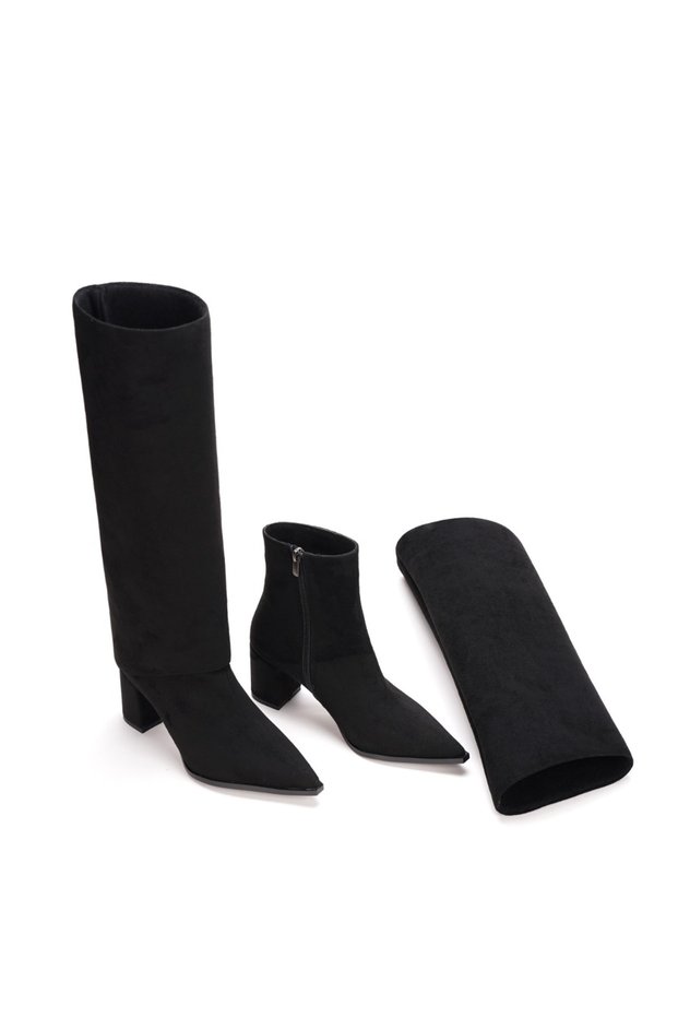 Women's black suede detachable boot