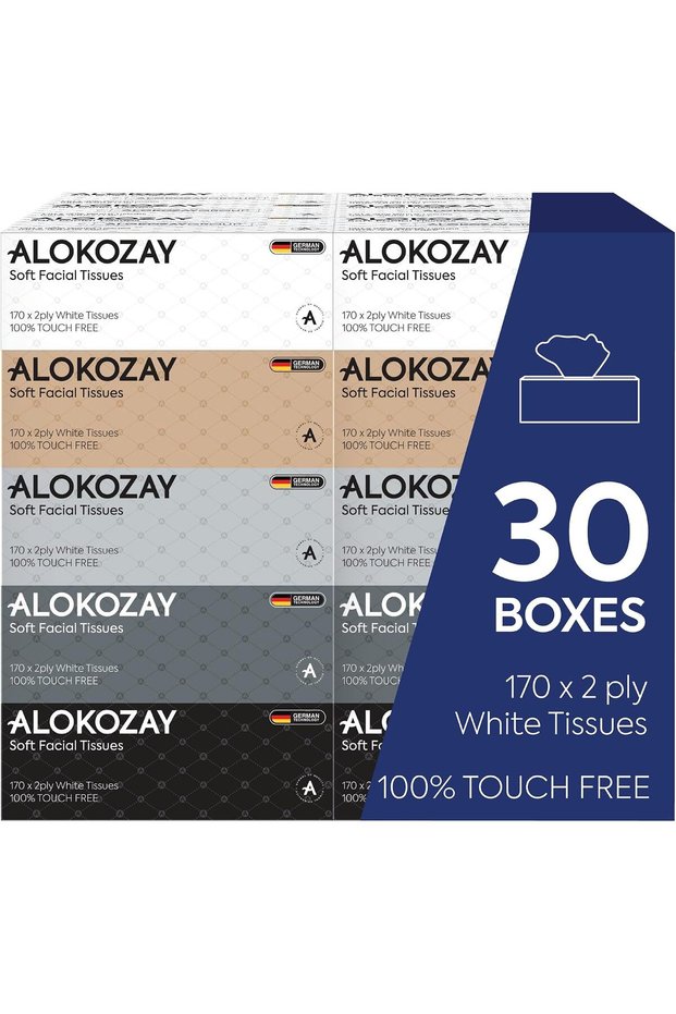 Soft Facial Tissues, 170 Sheets x 2 Ply White Tissues, Pack of 5 Boxes – Pack of 30 Boxes