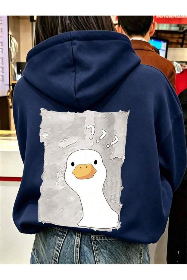 Women's Quirky Duck Printed Hooded Sweatshirt