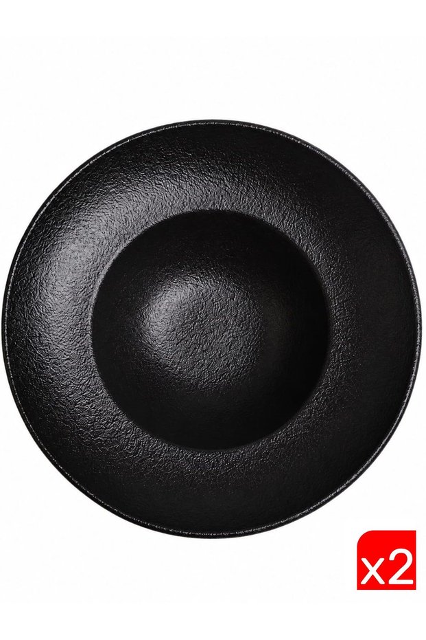 Tabak Evi Graphite Porcelain Black Pasta Plate 23 X 5cm 2 Pieces