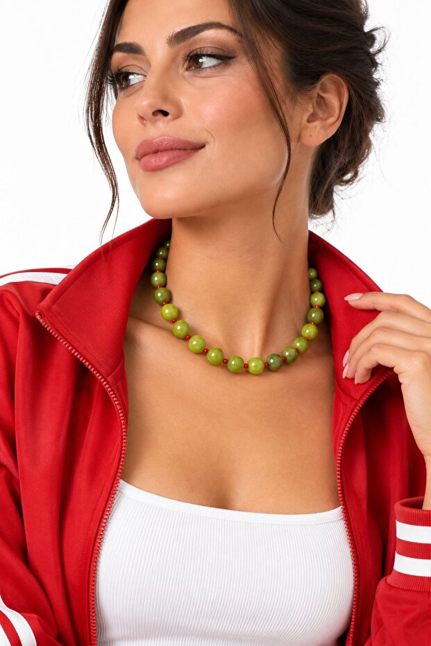 Oliva Jade & Coral Stone Necklace