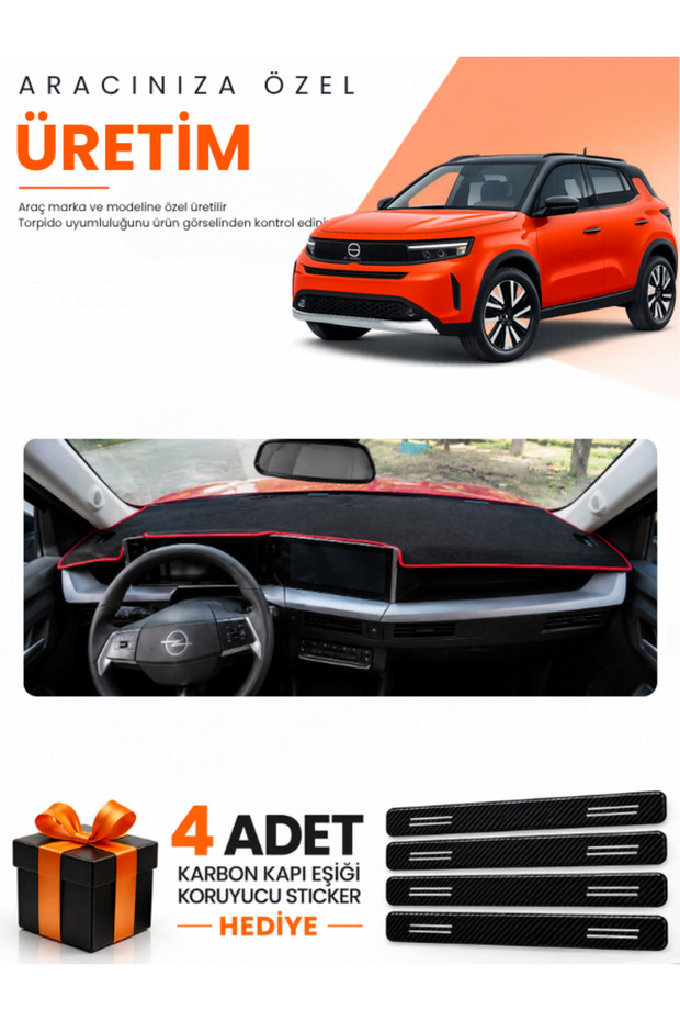 Opel Frontera (2025-Onwards) Compatible Dashboard Protection Cover Auto Cover - Black-Red - Op025