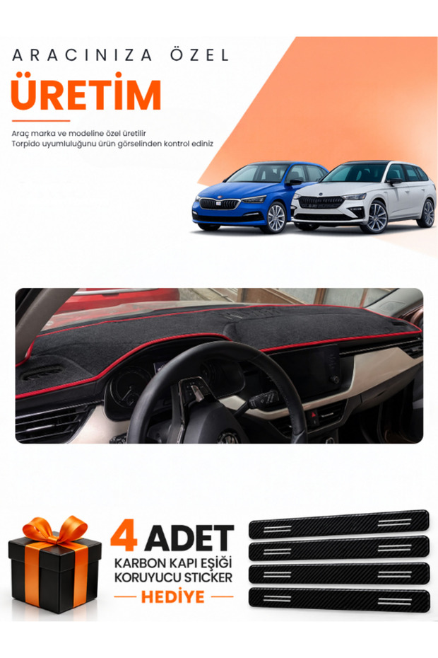 Skoda Scala (2020-2026) Compatible Dashboard Protection Cover Auto Cover - Black-Red - Sk005