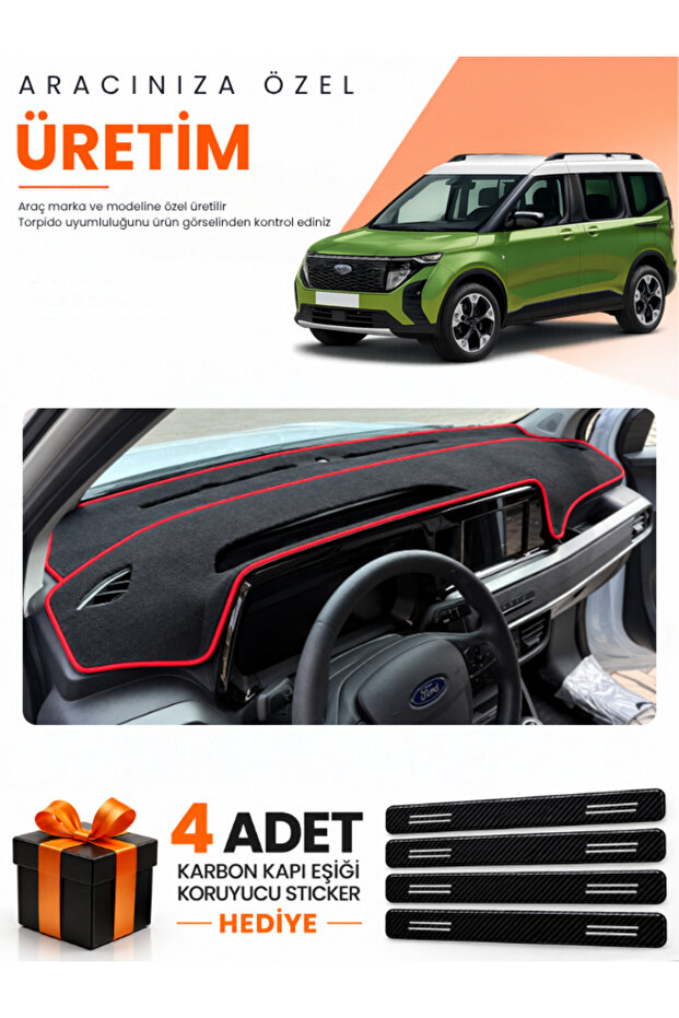 Ford Courier (2024-2027) Compatible Dashboard Protection Cover Auto Cover - Black-Red - Fo037