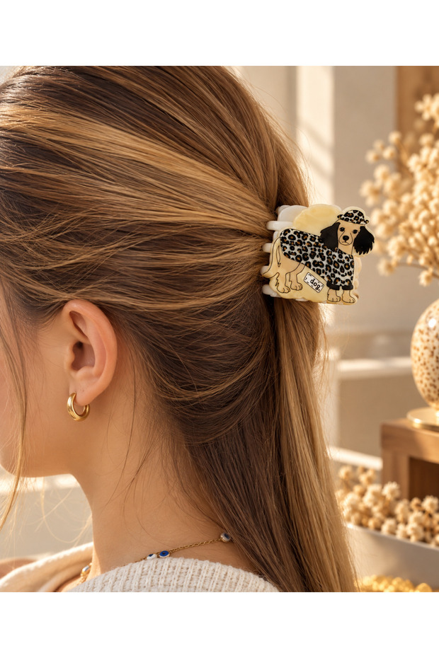 Leopard Print Hairpin with Cute Dog Figure – Fun and Stylish Hair Accessory