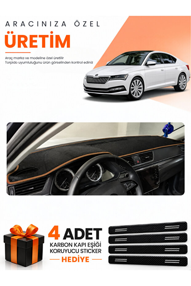 Skoda Super-B (2015-2021) Compatible Dashboard Protection Cover Auto Cover - Black-Brown - Sk012