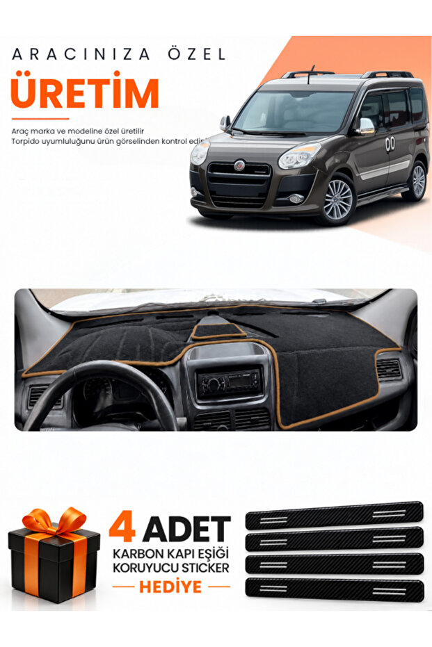 Fiat Doblo (2013-2015) Covered Compatible Glove Box Protection Cover Auto Cover - Black-Brown - Fi007