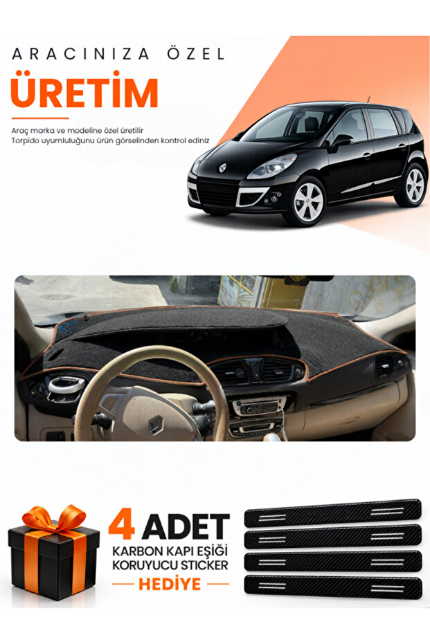 Renault Scenic 3 (2009-2016) Compatible Dashboard Protection Cover Auto Cover - Black-Brown - Re045