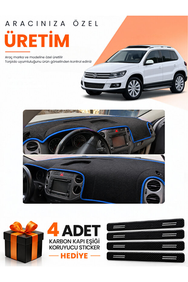 Volkswagen Tiguan (2007-2015) Compatible Dashboard Protection Cover Auto Cover - Black-Blue - Vw023
