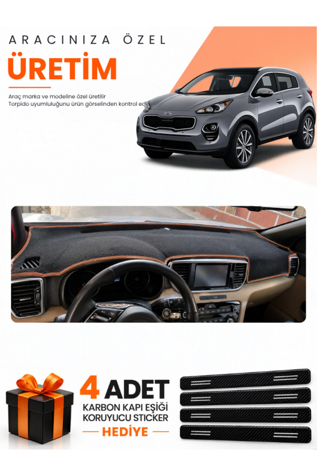 Kia Sportage (2018-2021) Compatible Torpedo Protection Cover Auto Cover - Black-Brown - Ki023