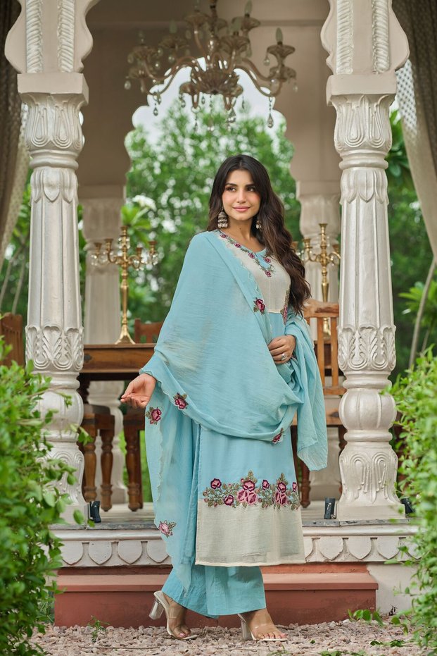 Premium Cotton Crush 3-Piece Suit Set for Women with Dupatta & Pants | Indian Ethnic Wear | Embroidered Salwar Suit | Kurti Set Ladies | Kurta Pant Dupatta Set | Festive & Family Wear