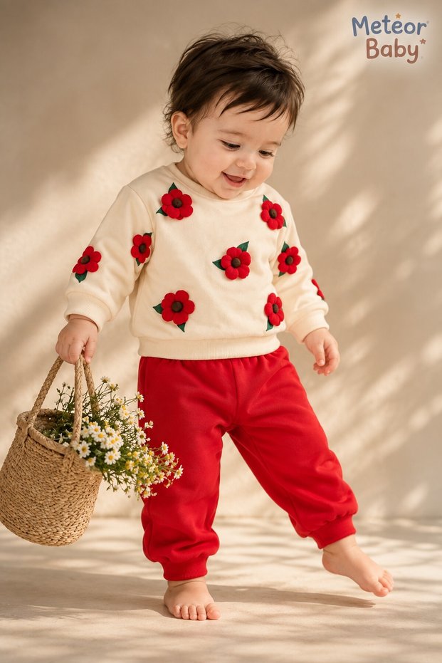 Baby Girl Set Floral Patterned 2-Piece Top and Bottom Set Seasonal Set