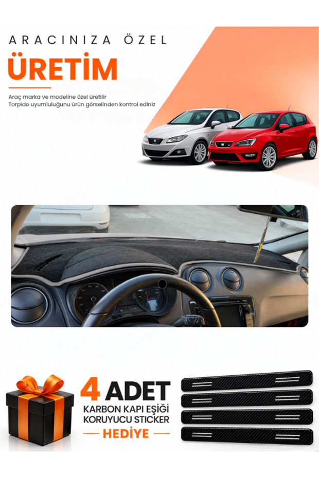 Seat Ibiza (2008-2017) Compatible Dashboard Protection Cover Auto Cover - Black-Grey - Se004