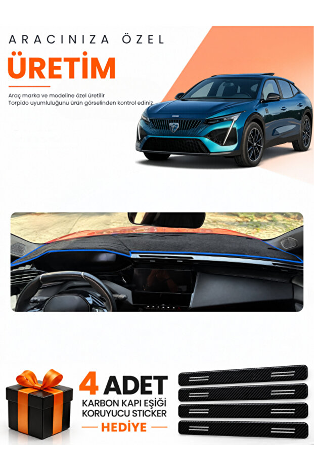 Peugeot 408 (2022-2026) Compatible Dashboard Protection Cover Auto Cover - Black-Blue - Pe033