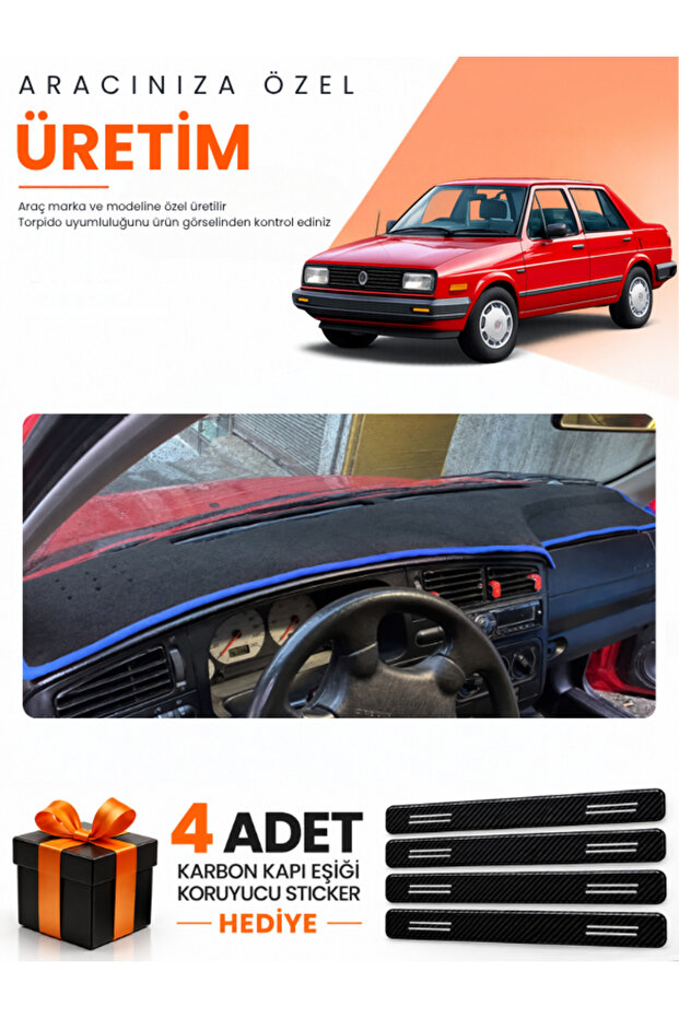 Volkswagen Jetta (1991-1997) Compatible Dashboard Protection Cover Auto Cover - Black-Blue - Vw008