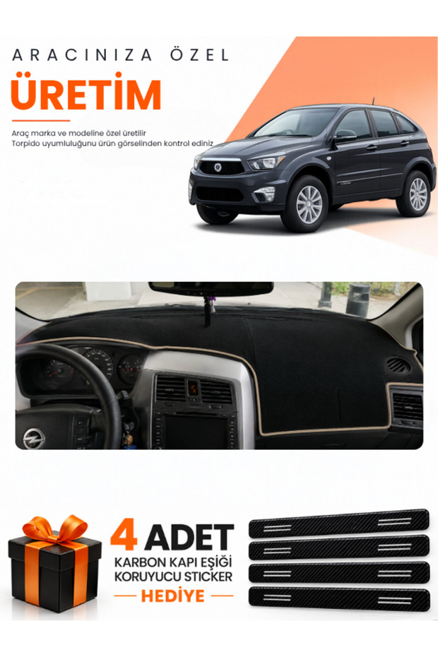 Ssangyong Nomad (2005-2012) Compatible Glove Box Protection Cover Auto Cover - Black-Beige - Ss001