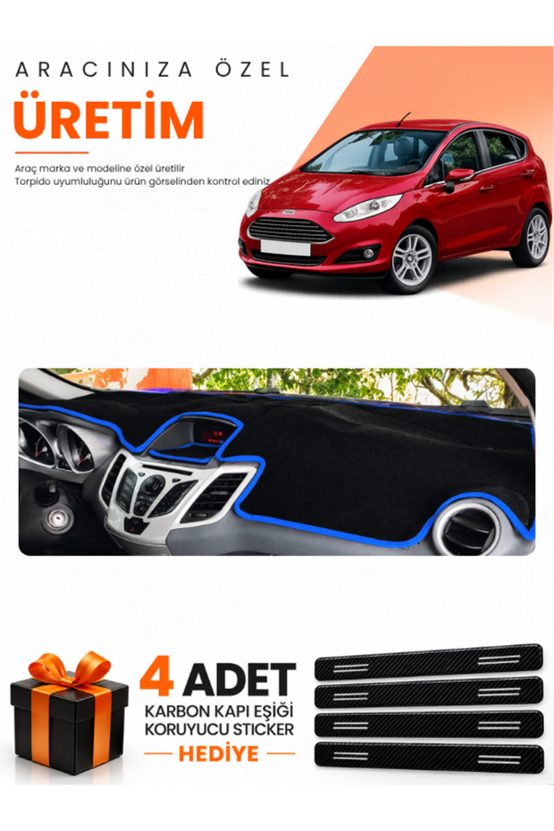 Ford Fi̇esta (2008-2017) Compatible Dashboard Protection Cover Auto Cover - Black-Blue - Fo008