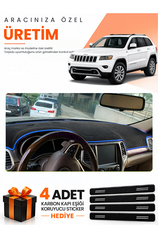 Jeep Grand Cherokee (2014-2020) Compatible Dashboard Protection Cover Auto Cover - Black-Blue - Je002