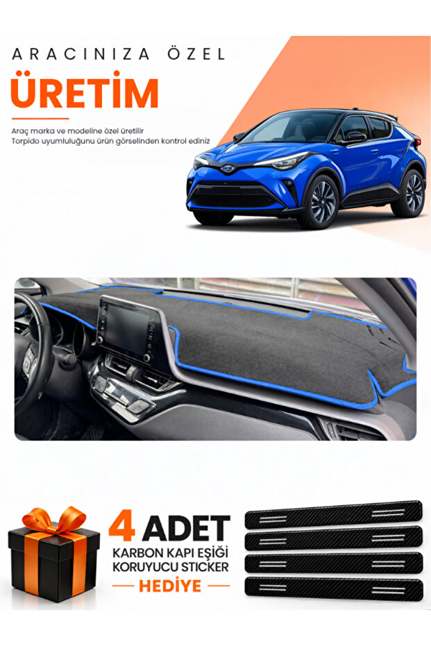 Toyota Chr (2016-2022) Compatible Dashboard Protection Cover Auto Cover - Black-Blue - To027