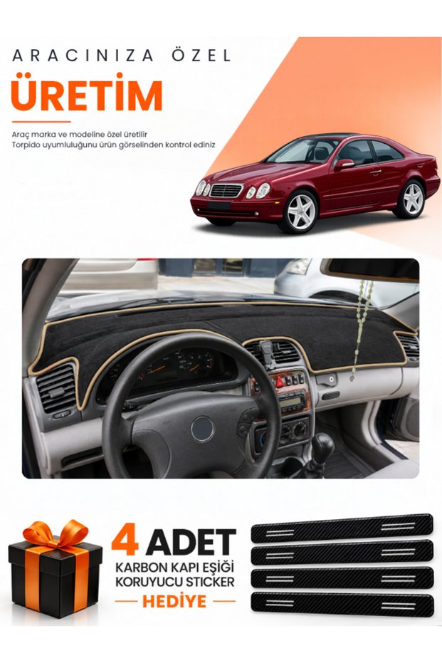 Mercedes W208-C208 Clk (1997-2002) Compatible Dashboard Protection Cover Auto Cover - Black-Beige - Mb009