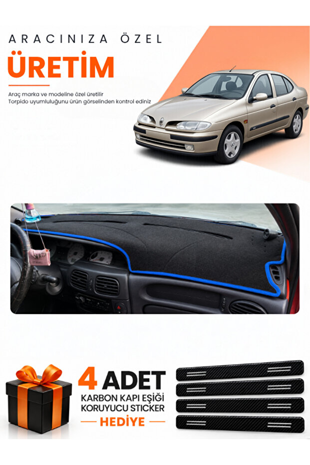 Renault Megane 1 (1995-2003) Compatible Dashboard Protection Cover Auto Cover - Black-Blue - Re038