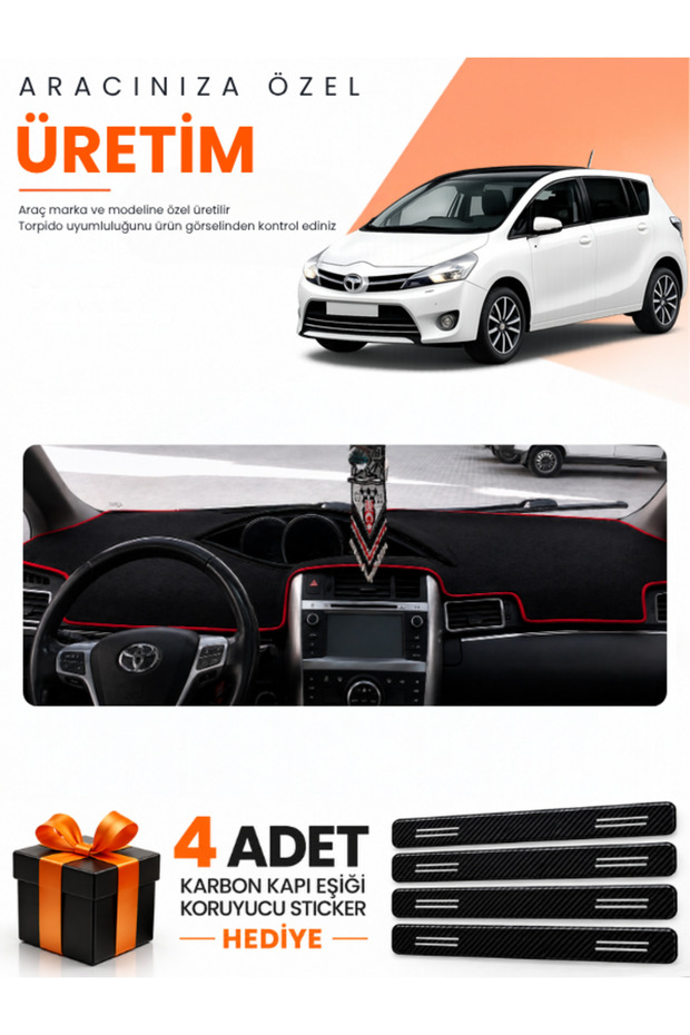 Toyota Verso (2009-2018) Compatible Dashboard Protection Cover Auto Cover - Black-Red - To024