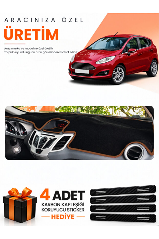 Ford Fi̇esta (2008-2017) Compatible Dashboard Protection Cover Auto Cover - Black-Brown - Fo008