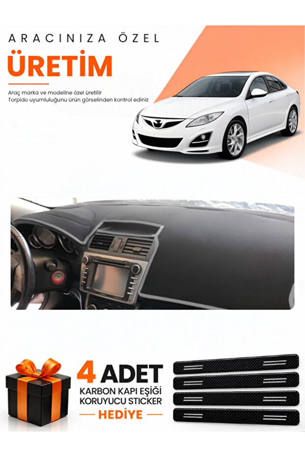 Mazda 6 (2007-2013) Compatible Dashboard Protection Cover Auto Cover - Black-Grey - Ma007