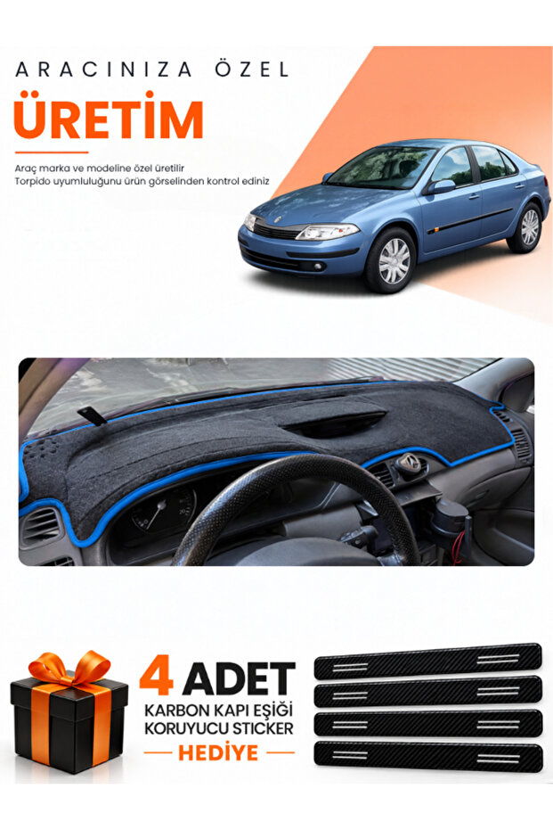 Renault Laguna 2 (2002-2005) Compatible Dashboard Protection Cover Auto Cover - Black-Blue - Re033