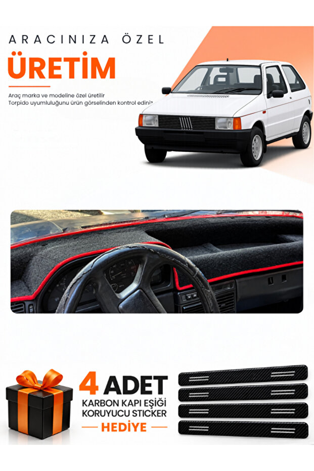 Fiat Uno 60,70 (1983-1995) Compatible Dashboard Protection Cover Auto Cover - Black-Red - Fi019