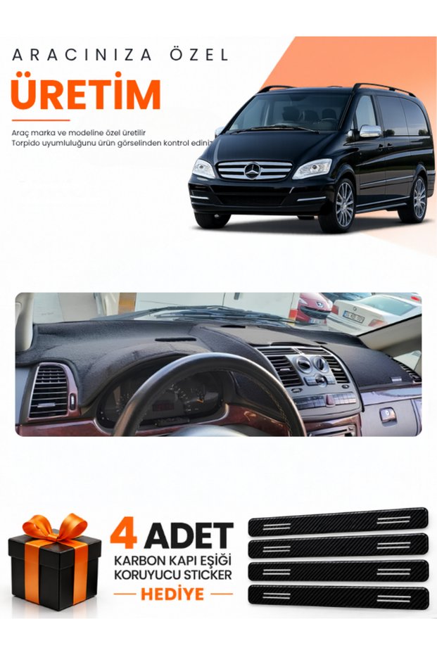 Mercedes Viano W639 (2003-2014) Compatible Torpedo Protection Cover Auto Cover - Black-Beige - Mb022