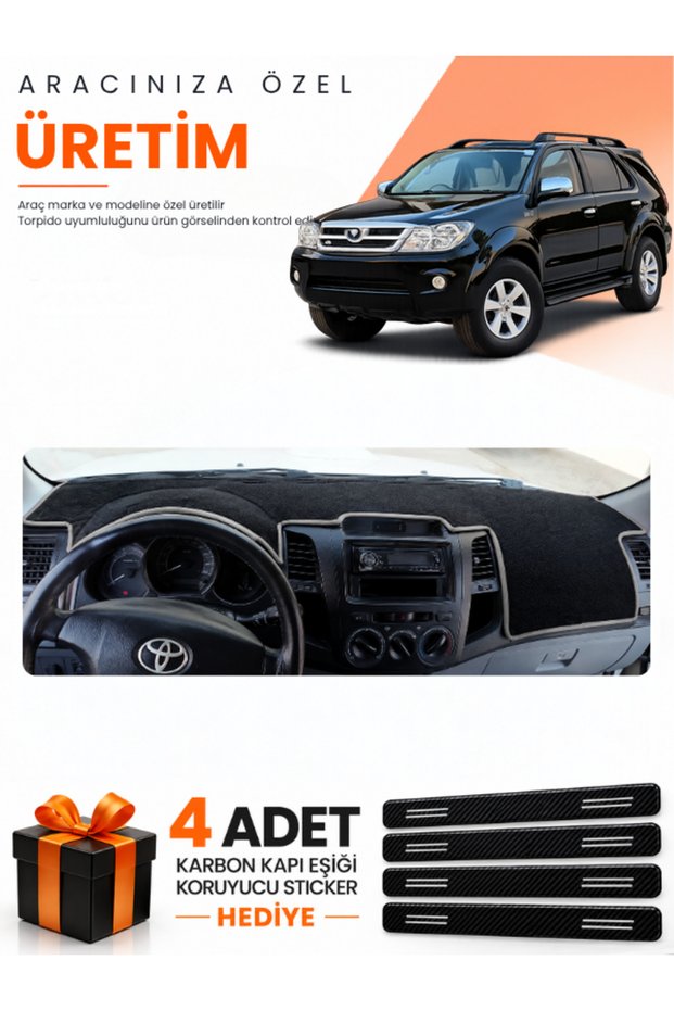 Toyota Fortuner (2005-2014) Compatible Dashboard Protection Cover Auto Cover - Black-Grey - To018