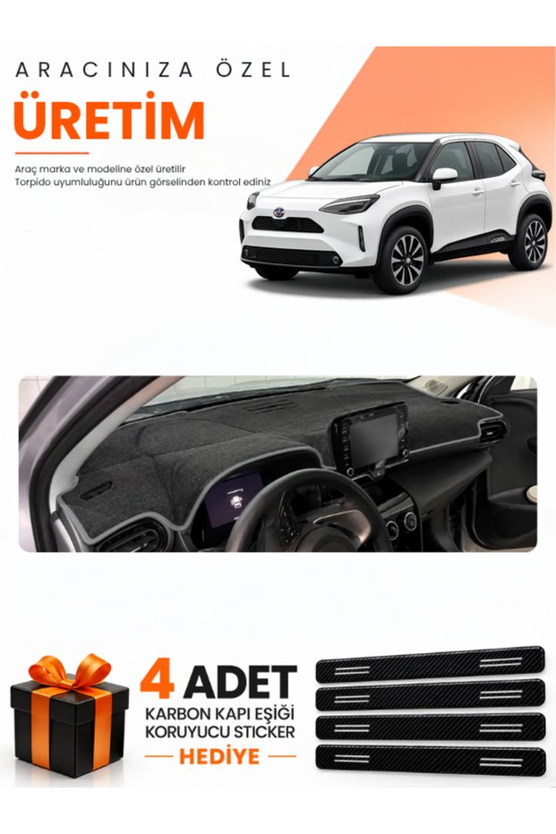 Toyota Yaris Cross (2022-2025) Compatible Dashboard Protection Cover Auto Cover - Black-Grey - To029