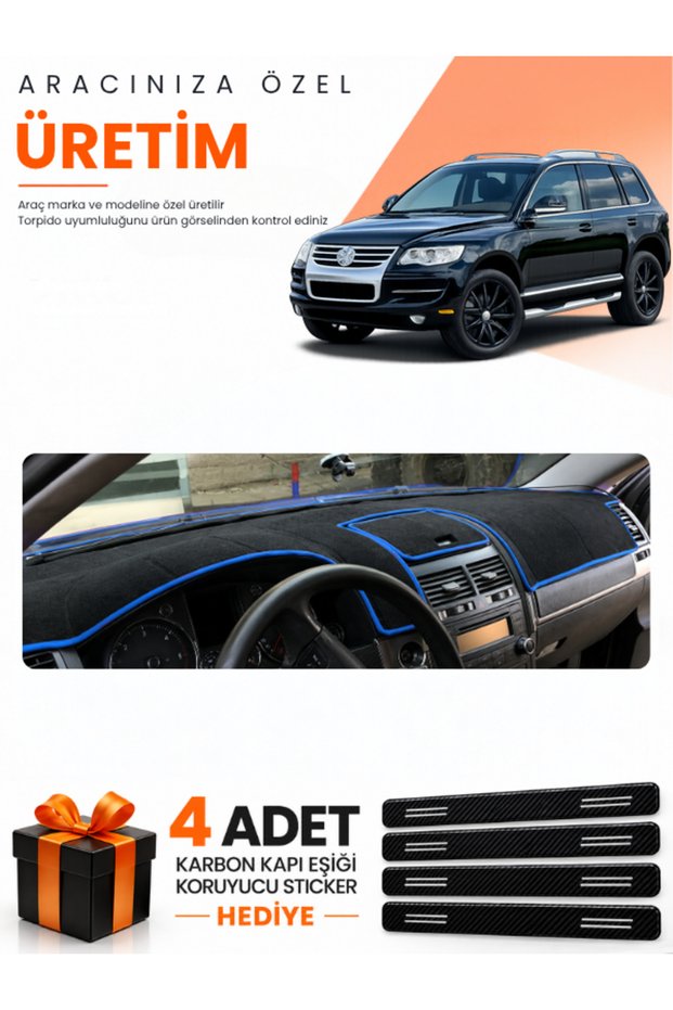 Volkswagen Touareg (2002-2010) Compatible Dashboard Protection Cover Auto Cover - Black-Blue - Vw025