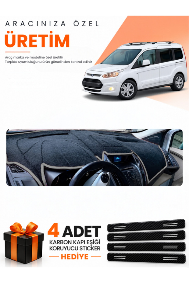 Ford Tourneo Connect (2013-2020) Compatible Dashboard Protection Cover Auto Cover - Black-Grey - Fo018