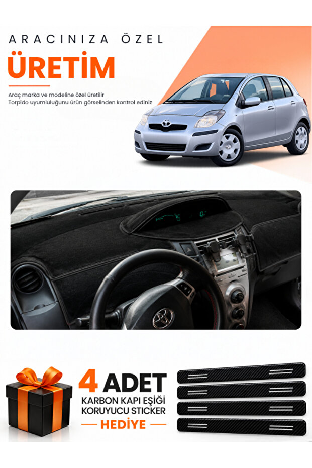Toyota Yaris (2005-2013) Compatible Dashboard Protection Cover Auto Cover - Black - To025