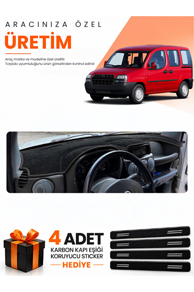 Fiat Doblo (2000-2008) Airbag-Free Screen Compatible Dashboard Protection Cover Auto Cover - Black-Grey - Fi005