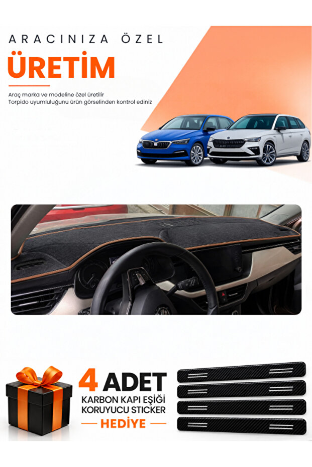 Skoda Scala (2020-2026) Compatible Dashboard Protection Cover Auto Cover - Black-Brown - Sk005