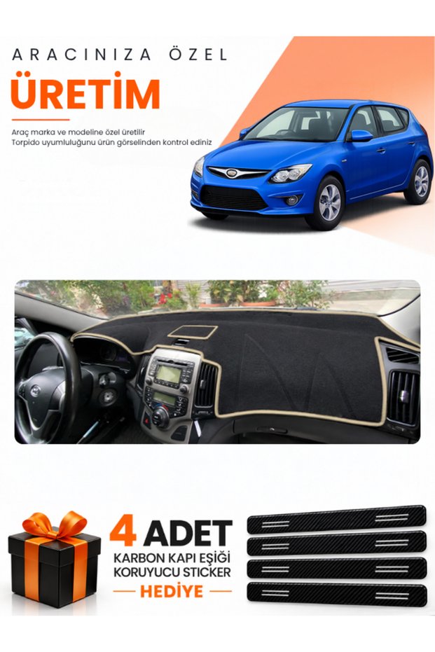 Hyundai̇ İ30 (2007-2012) Compatible Torpedo Protection Cover Auto Cover - Black-Beige - Hu004