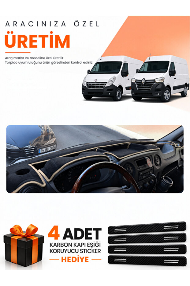 Renault Master (2011-2021) Compatible Dashboard Protection Cover Auto Cover - Black-Beige - Re037