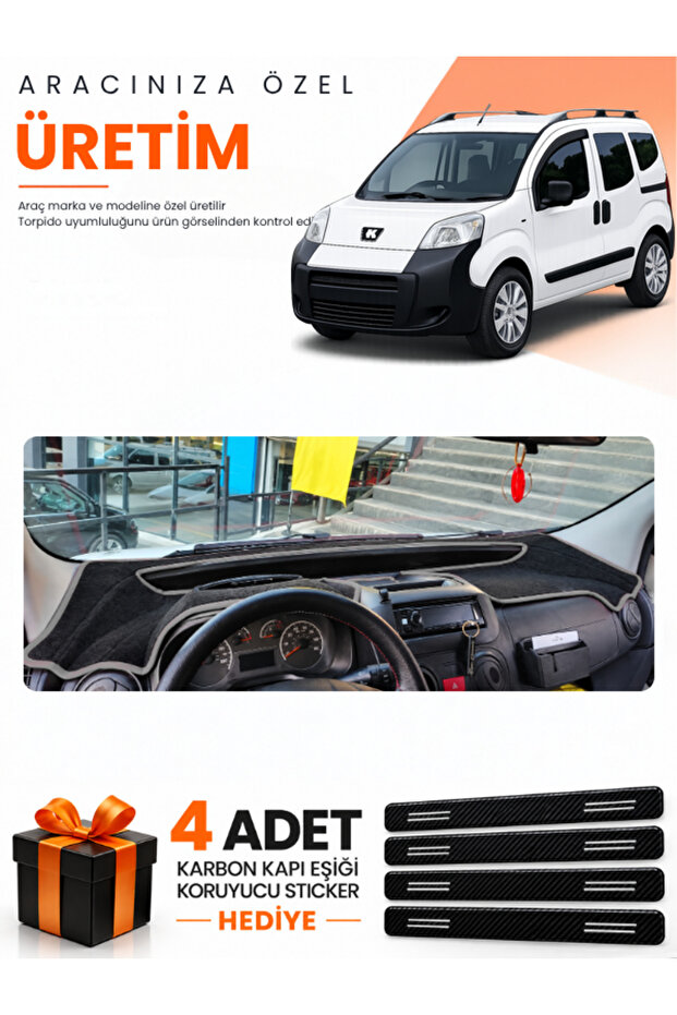 Peugeot Bi̇pper (2007-2020) Compatible Dashboard Protection Cover Auto Cover - Black-Grey - Pe020