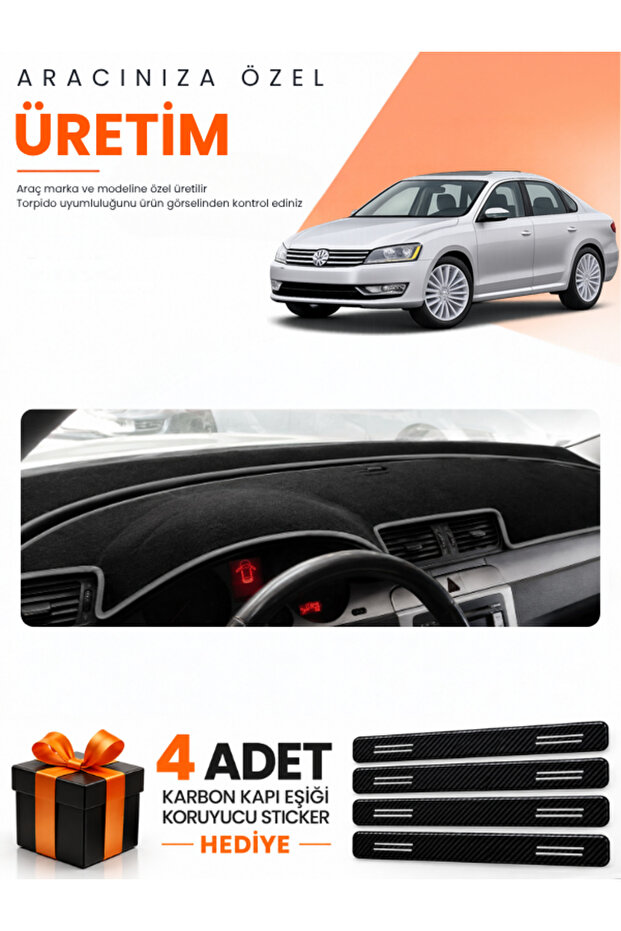 Volkswagen Passat B7 (2010-2015) Compatible Dashboard Protection Cover Auto Cover - Black-Grey - Vw016