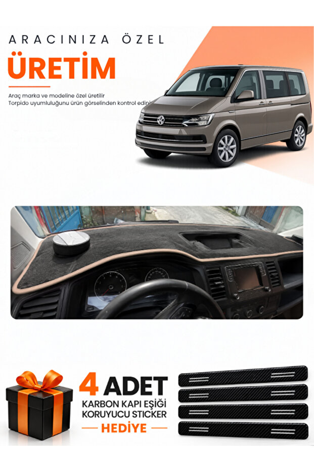 Vw Transporter T6 Poled (2015-2020) Compatible Torpedo Protection Cover Auto Cover - Black-Beige - Vw028