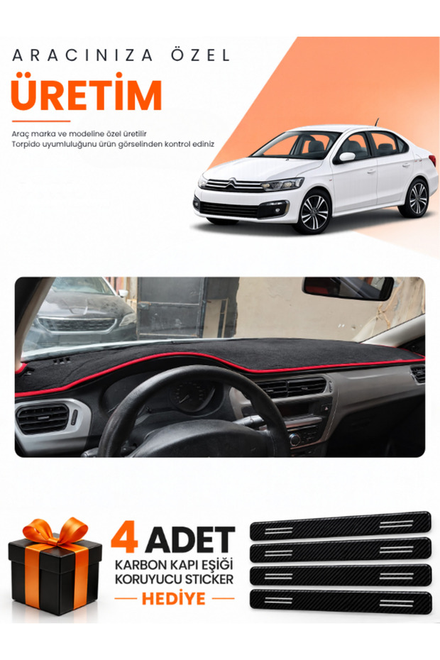 Ci̇troen C-Elysee (2012-2022) Compatible Dashboard Protection Cover Auto Cover - Black-Red - Ci009