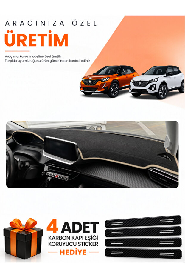Peugeot 2008 (2020-2026) Compatible Dashboard Protection Cover Auto Cover - Black-Beige - Pe011