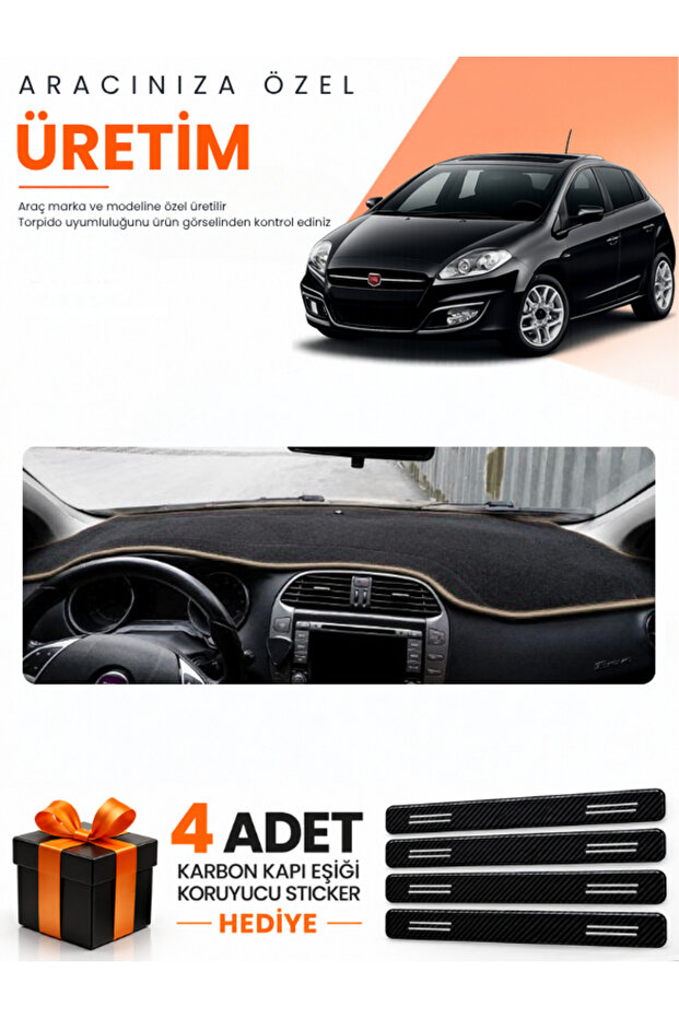 Fiat Bravo (2007-2014) Compatible Dashboard Protection Cover Auto Cover - Black-Beige - Fi004