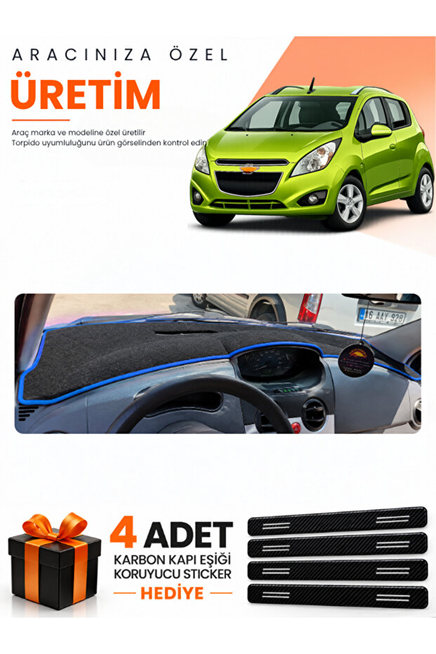 Chevrolet Spark (2009-2015) Compatible Dashboard Protection Cover Auto Cover - Black-Blue - Ch001