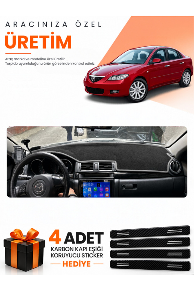 Mazda 3 (2003-2009) Compatible Dashboard Protection Cover Auto Cover - Black-Grey - Ma001